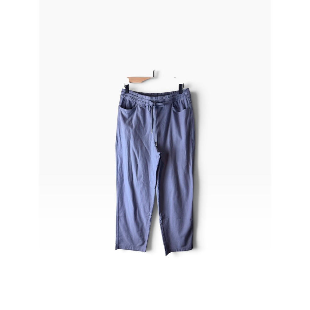 Athleta Farallon Pant Blue Grey Organic Cotton Relaxed Straight Leg Womens M NEW